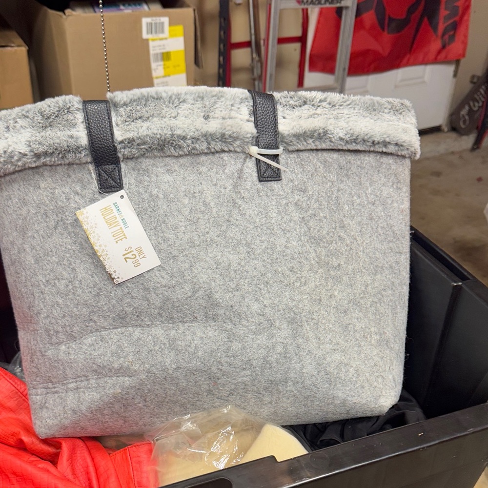 Barnes & Noble Gray Tote Bag with Black Straps